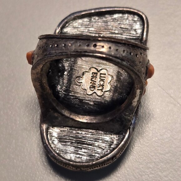 Lucky Brand Turquoise Statement Ring | Boho Southwestern Silver Tone Size 8 - Picture 3 of 4